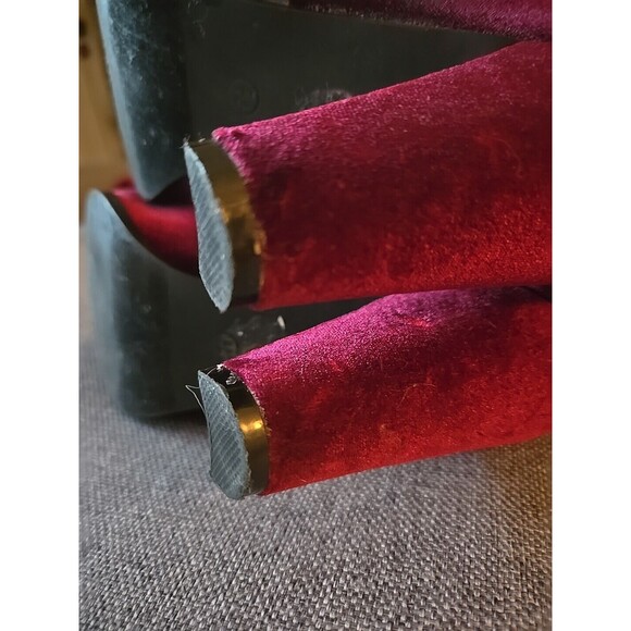 Catherine Malandrino Velva Over  Knee Boots Velvet  7.5 Heeled  Maroon Red EUC - Picture 13 of 16